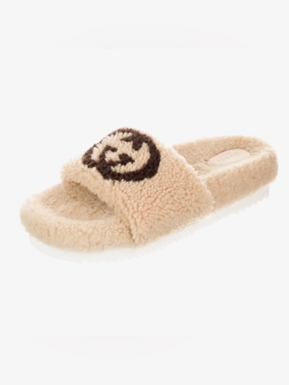 Gucci Beige Sherpa Slide with Brown Logo